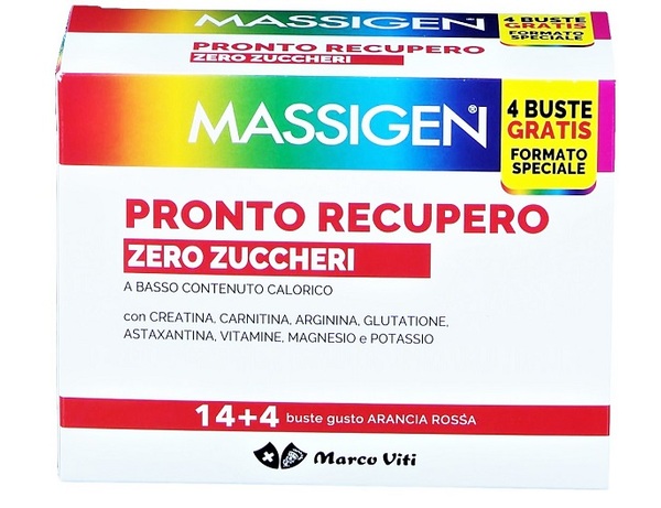 MASSIGEN PRONTO RECUPERO ZERO ZUCCHERI 14 + 4 BUSTINE (18 BUSTINE) GUSTO ARANCIA ROSSA