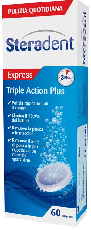 STERADENT TRIPLE ACTION PLUS 60 COMPRESSE PULENTI - Farmacia Del Monaco