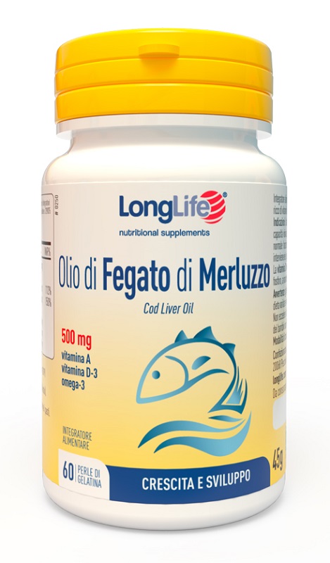 LONGLIFE OLIO FEGATO MERLUZZO 500 MG 60 PERLE IN GELATINA - Farmacia Del Monaco