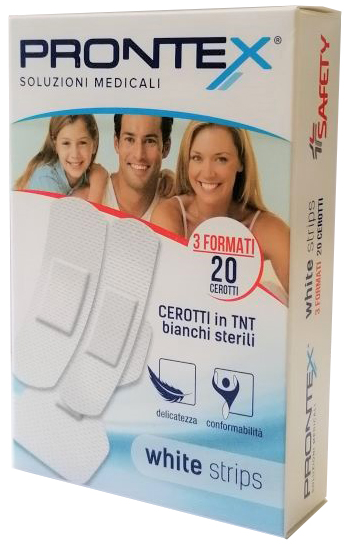 CEROTTO PRONTEX WHITE STRIPS IN TESSUTO NON TESSUTO BIANCO STERILE 3 FORMATI 20 PEZZI - Farmacia Del Monaco