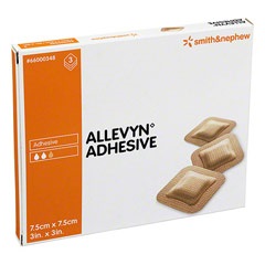 MEDICAZIONE IDROCELLULARE ADESIVA STERILE ALLEVYN ADHESIVE ALTAMENTE ASSORBENTE IN SCHIUMA DI POLIURETANO A STRUTTURA TRISTRATIFICATA 7,5X7,5CM 3 PEZZI - Farmacia Del Monaco