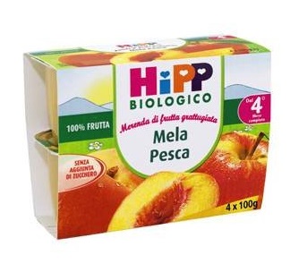HIPP BIO FRUTTA GRATTUGGIATA MELA PESCA 4X100 G - Farmacia Del Monaco