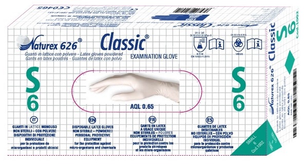 GUANTO IN LATTICE MONOUSO NON STERILE CON POLVERE NATUREX 626 CLASSIC MISURA SMALL 100 PEZZI - Farmacia Del Monaco