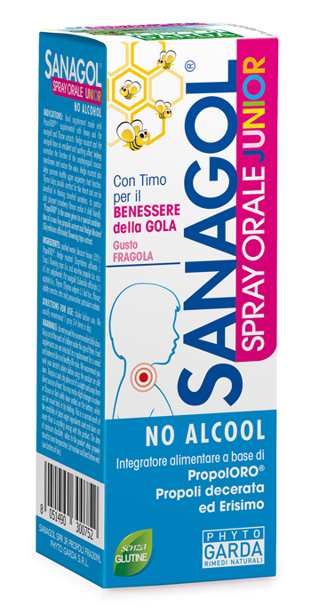 SANAGOL SPRAY JUNIOR PROPOLI FRAGOLA 20 ML - Farmacia Del Monaco