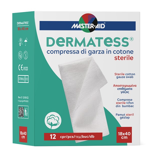 GARZA COMPRESSA MASTER-AID DERMATESS COTONE 18X40CM 12 PEZZI - Farmacia Del Monaco
