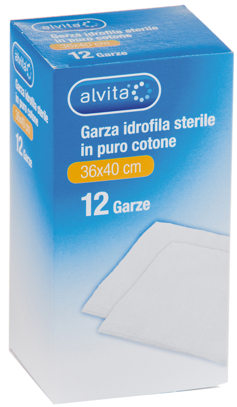 GARZA IDROFILA IN PURO COTONE ALVITA 36X40CM 12 PEZZI - Farmacia Del Monaco