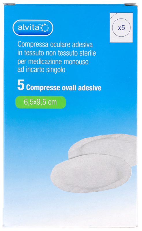 COMPRESSA OCULARE AUTOADESIVA ALVITA TNT OVALI 6,5X9,5CM 5 PEZZI - Farmacia Del Monaco