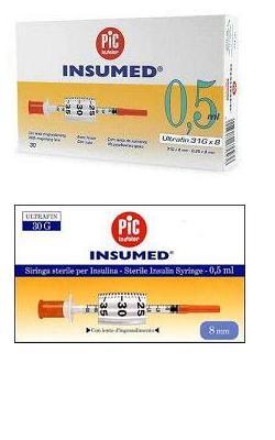 SIRINGA PER INSULINA PIC INSUMED 0,3 ML 100 UI SPAZIO ZERO AGO 30 GAUGE 8 MM 3 SACCHETTI DA 10 PEZZI - Farmacia Del Monaco