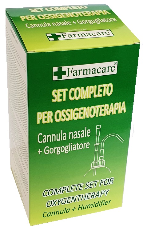 SET PER OSSIGENOTERAPIA CON SOSTEGNO A OCCHIALE MUNITO DI TUBO DI COLLEGAMENTO FLESSIBILE ANTIOTTURAMENTO ED UN GORGOGLIATORE PER UMIDUFUCAZIONE - Farmacia Del Monaco
