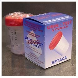 CONTENITORE GRADUATO PER URINA CON TAPPO A VITE IN POLIETILENE ROSSO URIN TEST CAPIENZA 150ML - Farmacia Del Monaco