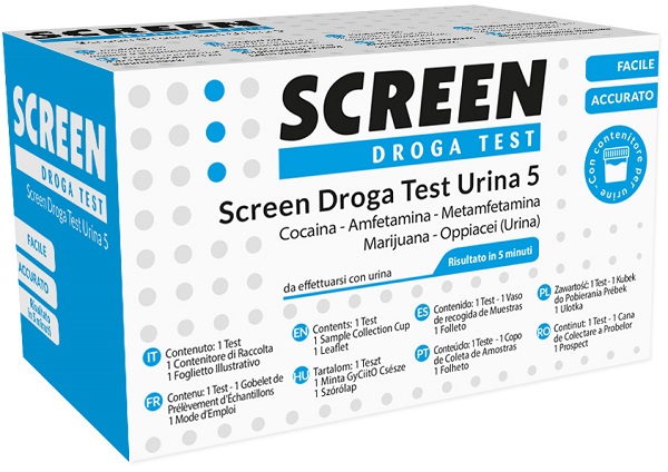 SCREEN DROGA TEST 5 DROGHE TEST ANTIDROGA CON CONTENITORE URINA - Farmacia Del Monaco