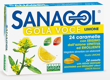 SANAGOL GOLA VOCE SENZA ZUCCHERO LIMONE 24 CARAMELLE - Farmacia Del Monaco