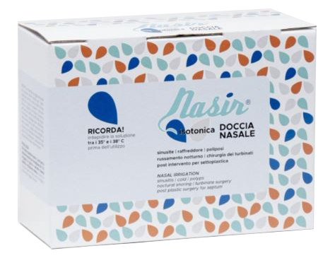 NASIR LAVAGGIO NASALE SOLUZIONE FISIOLOGICA ISOTONICA STERILE SCATOLA CON 4 SACCHE 500ML 4 BLISTER 1 VENTOSA - Farmacia Del Monaco