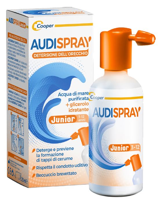 AUDISPRAY JUNIOR 3-12 ANNI SOLUZIONE DI ACQUA DI MARE IPERTONICA SPRAY SENZA GAS IGIENE ORECCHIO 25ML - Farmacia Del Monaco