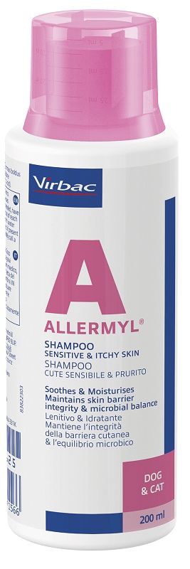 ALLERMYL SHAMPOO PER CUTE SENSIBILE E PRURITO CANE E GATTO 200 ML - Farmacia Del Monaco
