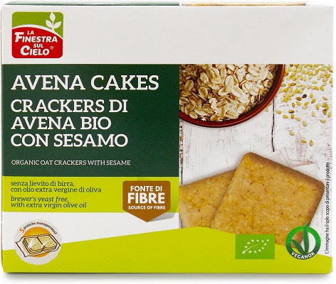 AVENACAKES CRACKERS DI AVENA CON SESAMO BIO VEGAN SENZA LIEVITO DI BIRRA CON OLIO EXTRAVERGINE DI OLIVA 250 G - Farmacia Del Monaco