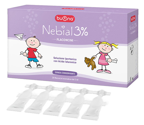 NEBIAL FLACONCINI SOLUZIONE SALINA IPERTONICA DI SODIO CLORURO AL 3% CON ACIDO IALURONICO 20X5 ML - Farmacia Del Monaco