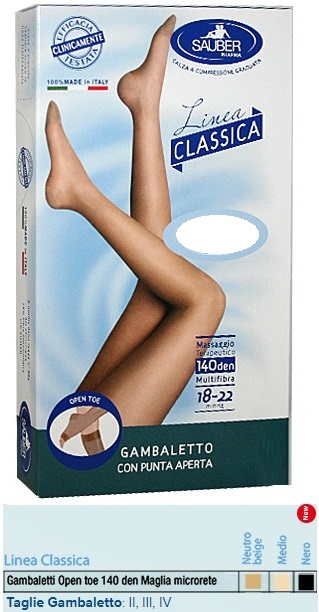 SAUBER GAMBALETTO OPEN TOE MAGLIA MICRORETE 140 DEN COLORE NEUTRO BEIGE TAGLIA 3 LINEA CLASSICA - Farmacia Del Monaco