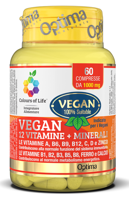 COLOURS OF LIFE VEGAN 12 VITAMINE + 3 MINERALI 60 COMPRESSE - Farmacia Del Monaco
