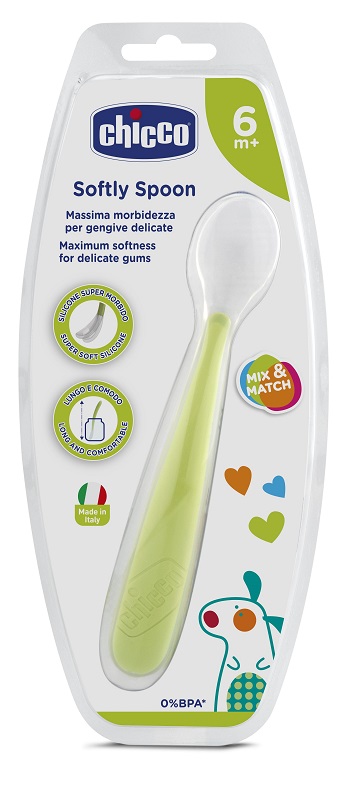 CHICCO CUCCHIAIO MORBIDO SILICONE 6M+ VERDE UP - Farmacia Del Monaco