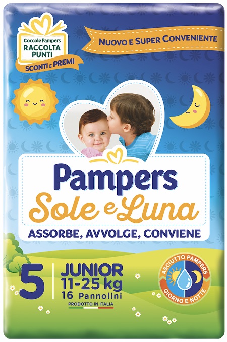 PANNOLINO PER BAMBINO PAMPERS SOLE & LUNA FLASH JUNIOR 16 PEZZI - Farmacia Del Monaco