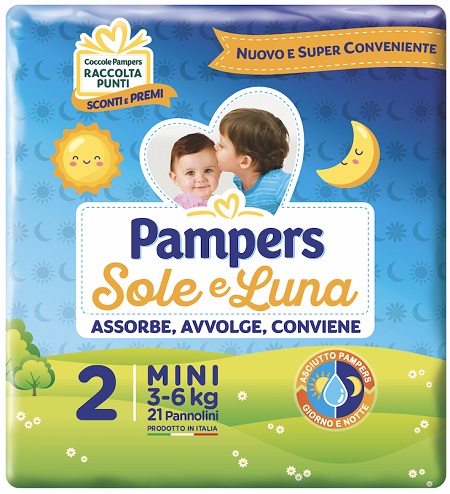 PANNOLINO PER BAMBINO PAMPERS SOLE & LUNA FLASH MINI 21 PEZZI - Farmacia Del Monaco