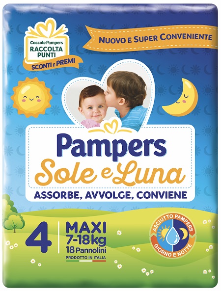 PANNOLINO PER BAMBINO PAMPERS SOLE & LUNA MAXI 18 PEZZI - Farmacia Del Monaco