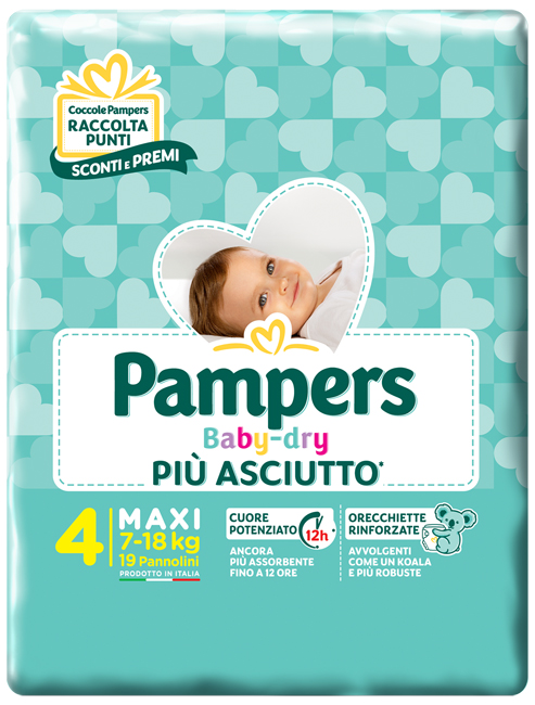 PANNOLINI PER BAMBINI PAMPERS BABY DRY DOWNCOUNT NO FLASH MAXI 19 PEZZI - Farmacia Del Monaco