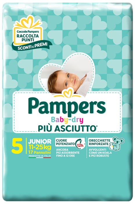 PANNOLINI PER BAMBINI PAMPERS BABY DRY DOWNCOUNT NO FLASH JUNIOR 17 PEZZI - Farmacia Del Monaco