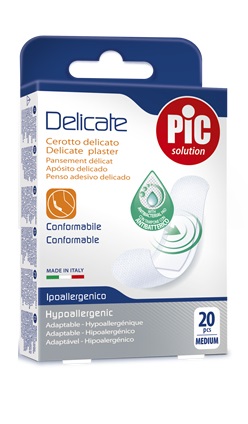 CEROTTO PIC DELICATE 19X72 MM ANTIBATTERICO 20 PEZZI - Farmacia Del Monaco