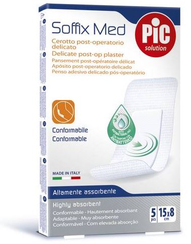CEROTTO PIC SOFFIX MED IN TNT CON TAMPONE CENTRALE ASSORBENTE STERILE MONOUSO 15X8 CM ANTIBATTERICO 5 PEZZI - Farmacia Del Monaco