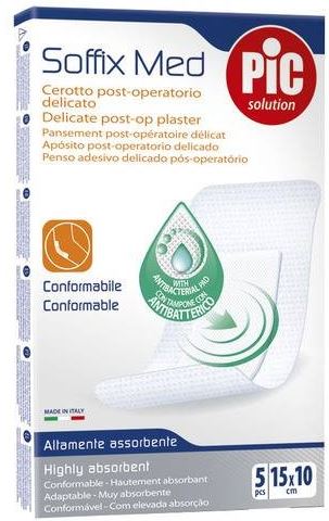 CEROTTO PIC SOFFIX MED IN TNT CON TAMPONE CENTRALE ASSORBENTE STERILE MONOUSO 10X15 CM ANTIBATTERICO 5 PEZZI - Farmacia Del Monaco