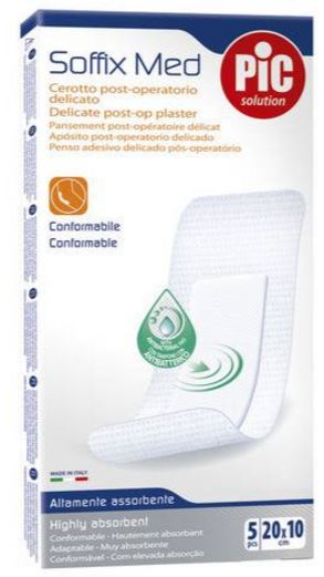 CEROTTO PIC SOFFIX MED IN TNT CON TAMPONE CENTRALE ASSORBENTE STERILE MONOUSO 10X20 CM ANTIBATTERICO 5 PEZZI - Farmacia Del Monaco