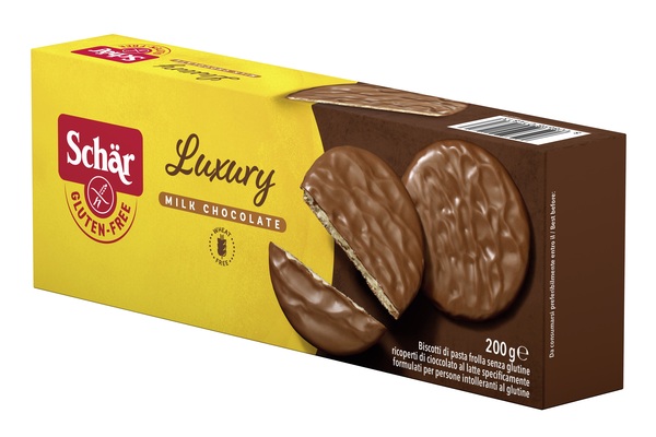 SCHAR LUXURY BISCOTTI DI PASTA FROLLA RICOPERTI DI CIOCCOLATO AL LATTE 200 G - Farmacia Del Monaco