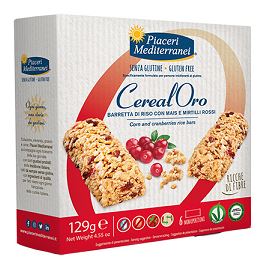 PIACERI MEDITERRANEI CEREALORO BARRETTA DI RISO CON MAIS E MIRTILLI ROSSI 6 PEZZI DA 21,5 G - Farmacia Del Monaco