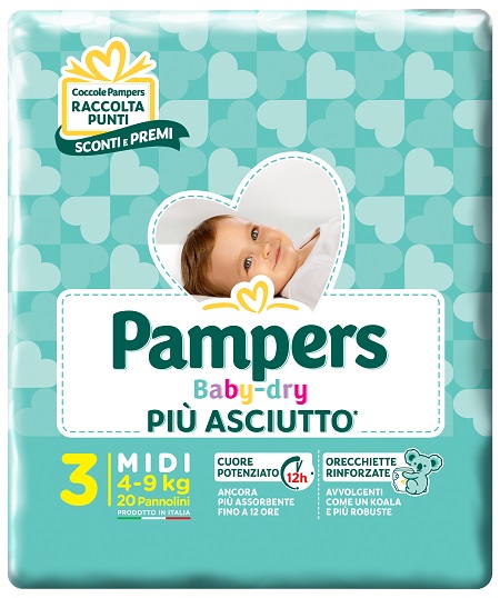 PAMPERS BABY DRY DOWNCOUNT MIDI 20 PEZZI - Farmacia Del Monaco