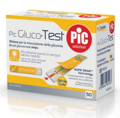 STRISCE MISURAZIONE GLICEMIA PIC GLUCOTEST 50 PEZZI - Farmacia Del Monaco