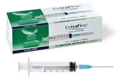SIRINGA EXTRAFINE 5 ML GAUGE 23 0,60X30MM 10 PEZZI - Farmacia Del Monaco