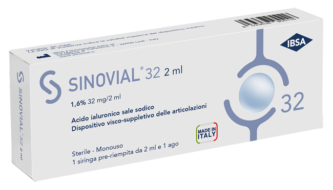 SIRINGA INTRA-ARTICOLARE SINOVIAL 32 ACIDO IALURONICO SALE SODICO 1,6% 32MG/2ML 2ML + AGO 21 GAUGE - Farmacia Del Monaco