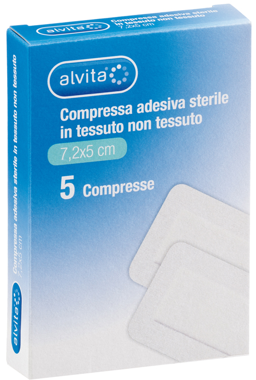 ALVITA GARZA COMPRESSA AUTOADESIVA IN TNT 7,2X5CM 5 PEZZI - Farmacia Del Monaco