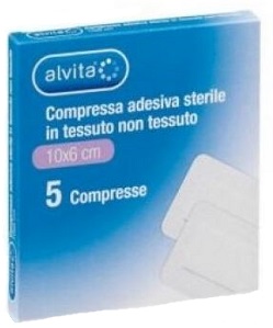 ALVITA GARZA COMPRESSA ADESIVA STERILE IN TESSUTO NON TESSUTO ESTENSIBILE BIANCO 10X6CM 5 PEZZI - Farmacia Del Monaco