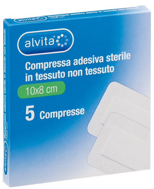ALVITA GARZA COMPRESSA AUTOADESIVA IN TNT 10X8CM 5 PEZZI - Farmacia Del Monaco