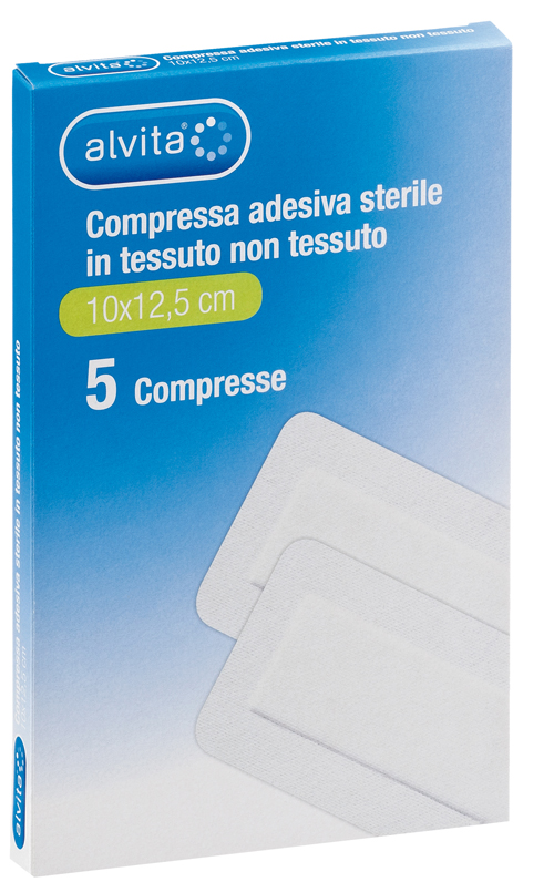 ALVITA GARZA COMPRESSA AUTOADESIVA IN TNT 10X12,5CM 5 PEZZI - Farmacia Del Monaco