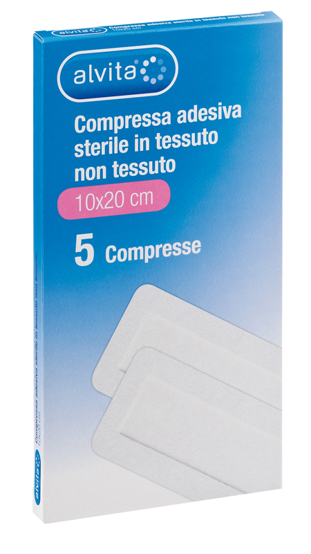 ALVITA GARZA COMPRESSA AUTOADESIVA IN TNT 10X20CM 5 PEZZI - Farmacia Del Monaco