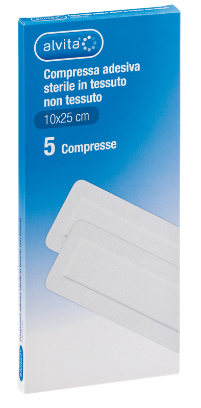 ALVITA GARZA COMPRESSA AUTOADESIVA IN TNT 10X25CM 5 PEZZI - scadenza 09/2025 - Farmacia Del Monaco