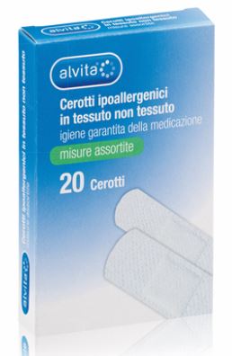 ALVITA CEROTTO IN TESSUTO NON TESSUTO ESTENSIBILE BIANCO CON TAMPONE ANTISETTICO ASSORTITO 20 PEZZI - Farmacia Del Monaco