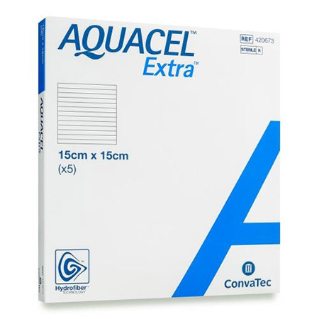 MEDICAZIONE IN TECNOLOGIA HYDROFIBER IN CARBOSSIMETILCELLULOSA SODICA E CELLULOSA RIGENERATA AQUACEL EXTRA 15X15 CM 5 PEZZI - Farmacia Del Monaco