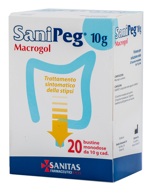 SANIPEG MACROGOL POLVERE PER SOLUZIONE ORALE 20 BUSTE DA 10 G - Farmacia Del Monaco