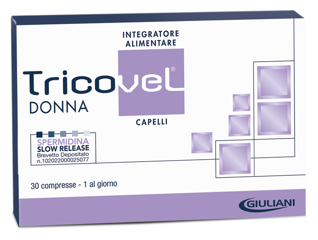 TRICOVEL DONNA INTEGRATORE ALIMENTARE CON NUTRIENTI SPECIFICI PER CAPELLI 30 COMPRESSE - Farmacia Del Monaco