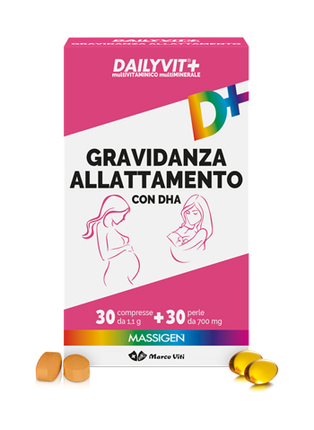 MASSIGEN GRAVIDANZA ALLATTAMENTO CON ACIDO FOLICO MULTIVITAMINICO E MULTIMINERALE 30 COMPRESSE RIVESTITE DA 1,1 G + 30 PERLE DA 700 MG - Farmacia Del Monaco